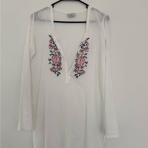 Traditional Bulgarian Embroidered women’s blouse Pink Floral Detail 100% cotton